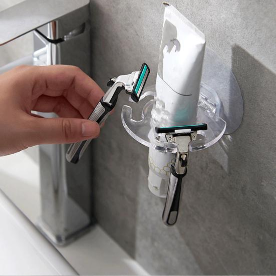 Toothbrush Toothpaste Holder Strong Load-bearing Punch Free Wall Mounted Shaver Organizer Toothbrush Storage Rack