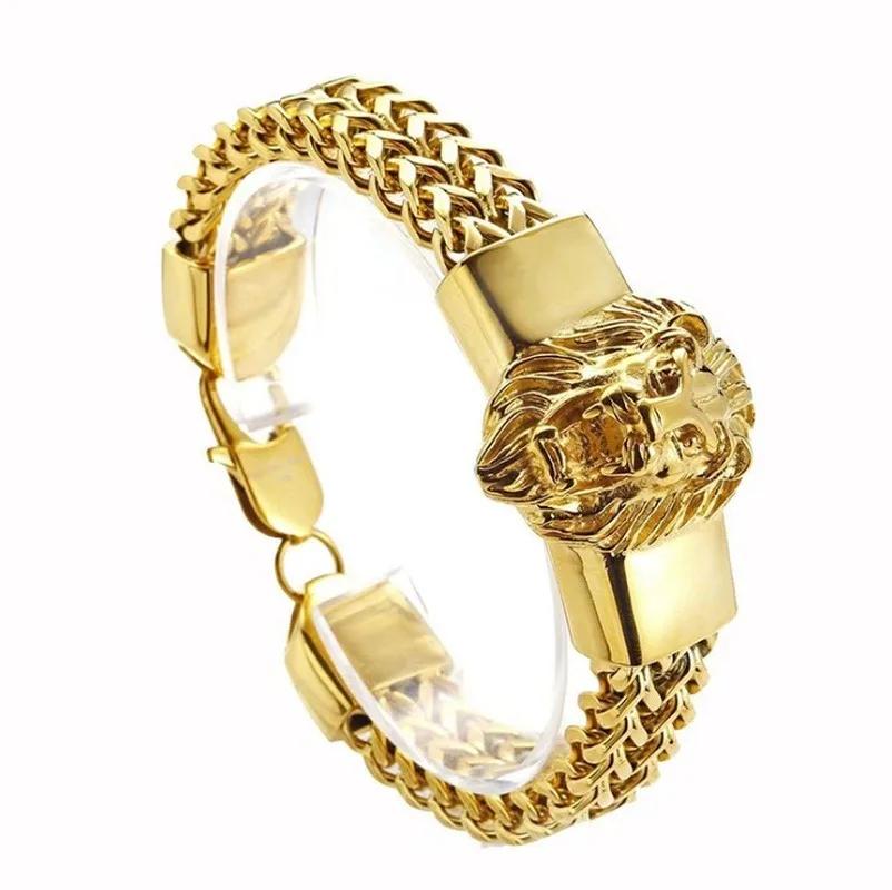 Fashion Gold Color Lion King Charm Bracelet for Men Rock Punk Wristband Jewelry Gift