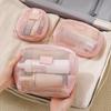 Solid Color Mesh Cosmetic Bag Lightweight Transparent Makeup Pouch Multi-function Handheld Cosmetic Organizer Lipstick Organizer