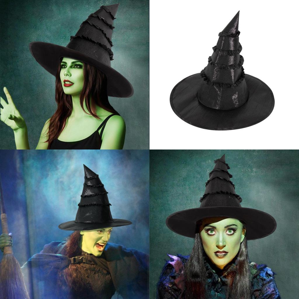 Halloween Witch Hat With Ruffled Lace Edge For Cosplay And Party Decorations