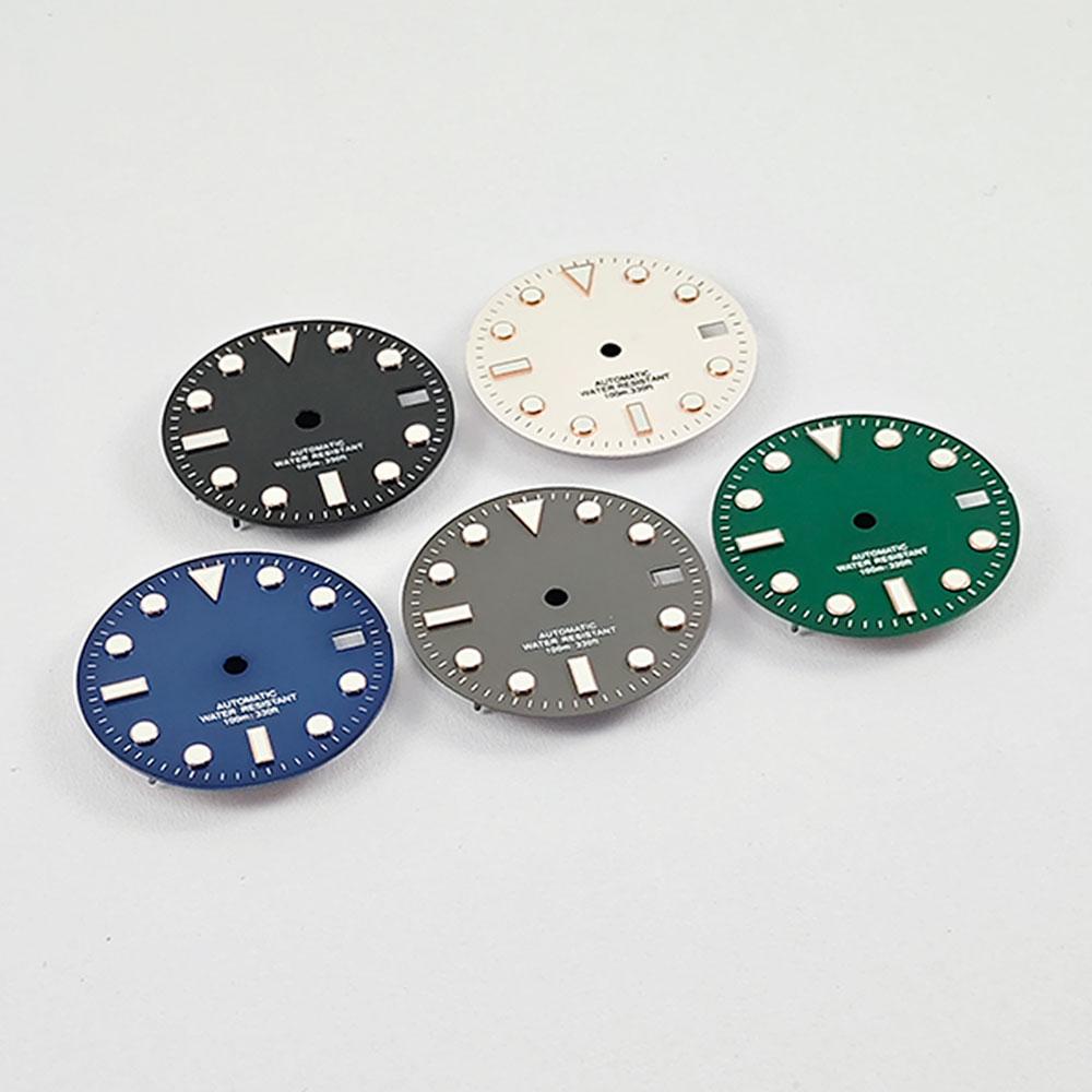 NH35 28,5mm Kein Logo Zifferblatt Steril Leuchtend Weiß Schwarz Blau Grün Für NH35A NH36 Hohe Qualität Roségold Nagel Zifferblatt Teile