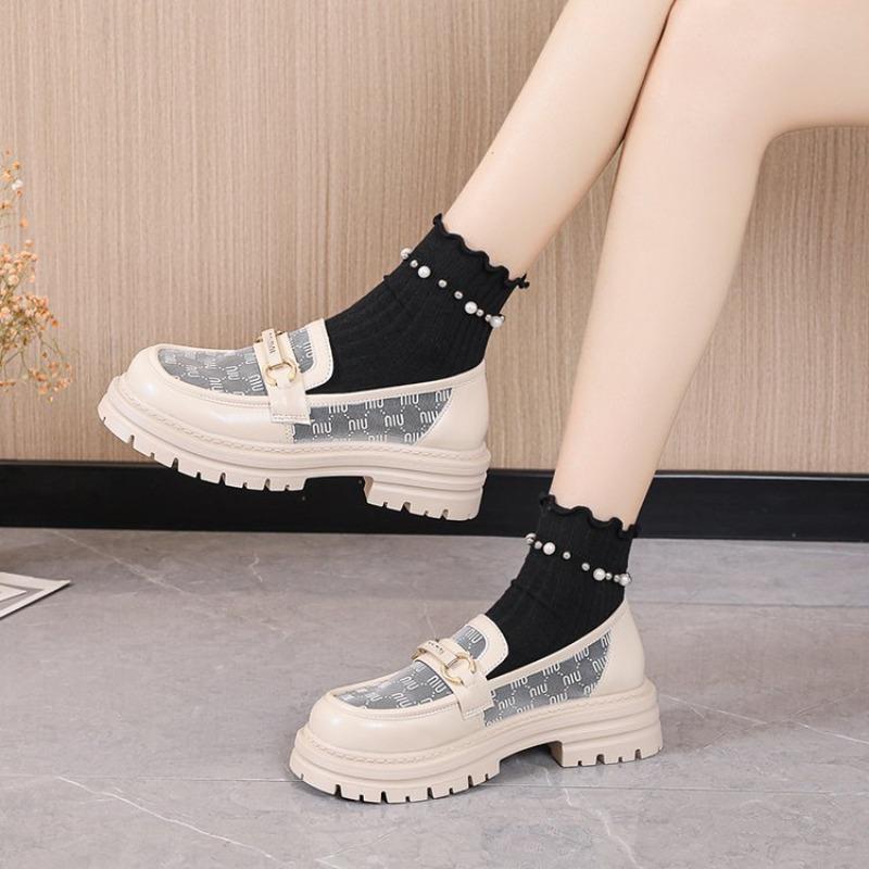Fashion 2025 New Shoes For Women Ladies Thick Sole Slip On Flats Creepers Leather Platform Shoes Casual Buckle Loafers Shoe British