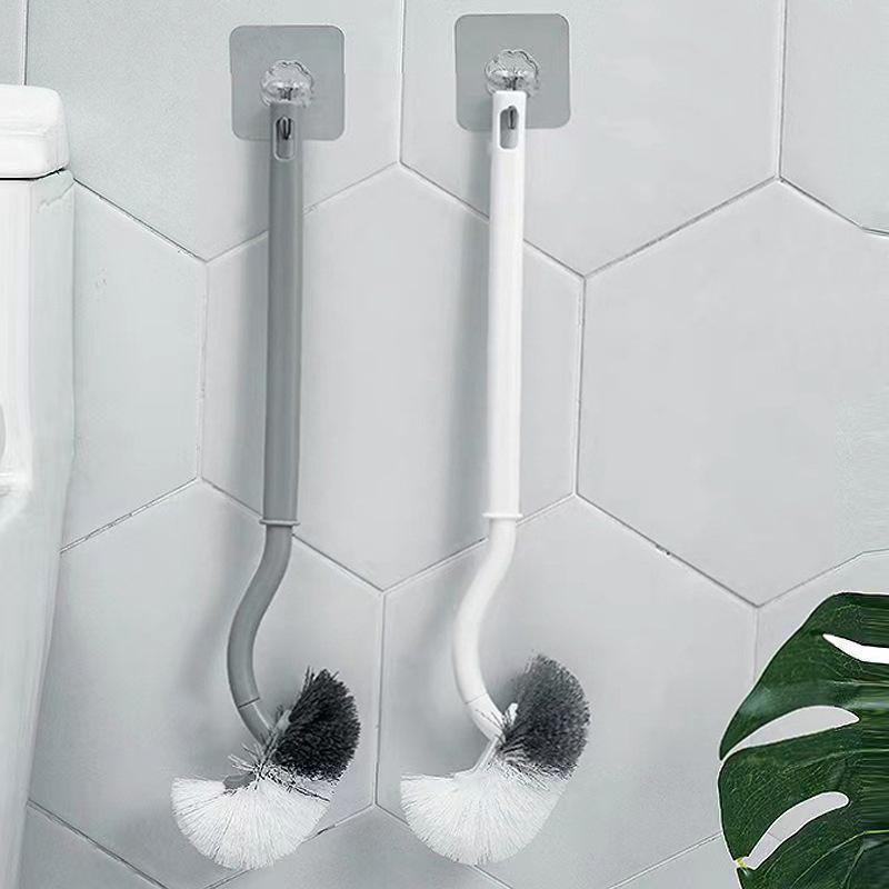 S-Shaped Wall-Mounted Toilet Brush with Curved Long Handle for Complete Cleaning