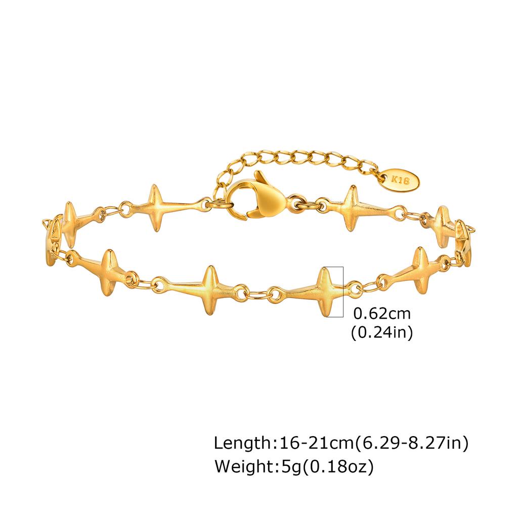 Stainless Steel Four-Pointed Star Chain Bracelet for Women,Double Layered Starfish Bracelets, Fashion Jewelry Mother's Day Gift
