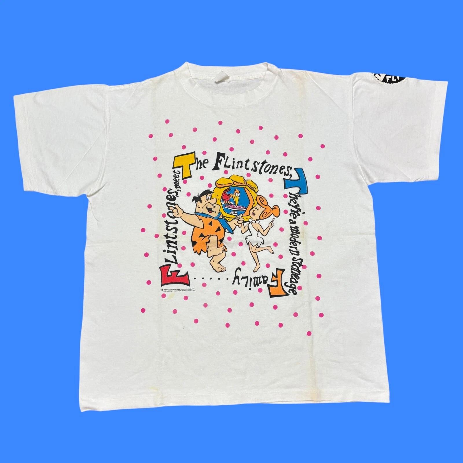 Vintage Flintstones Shirt Large White 90s Single Stitch Cartoon Hanna Barbera XL