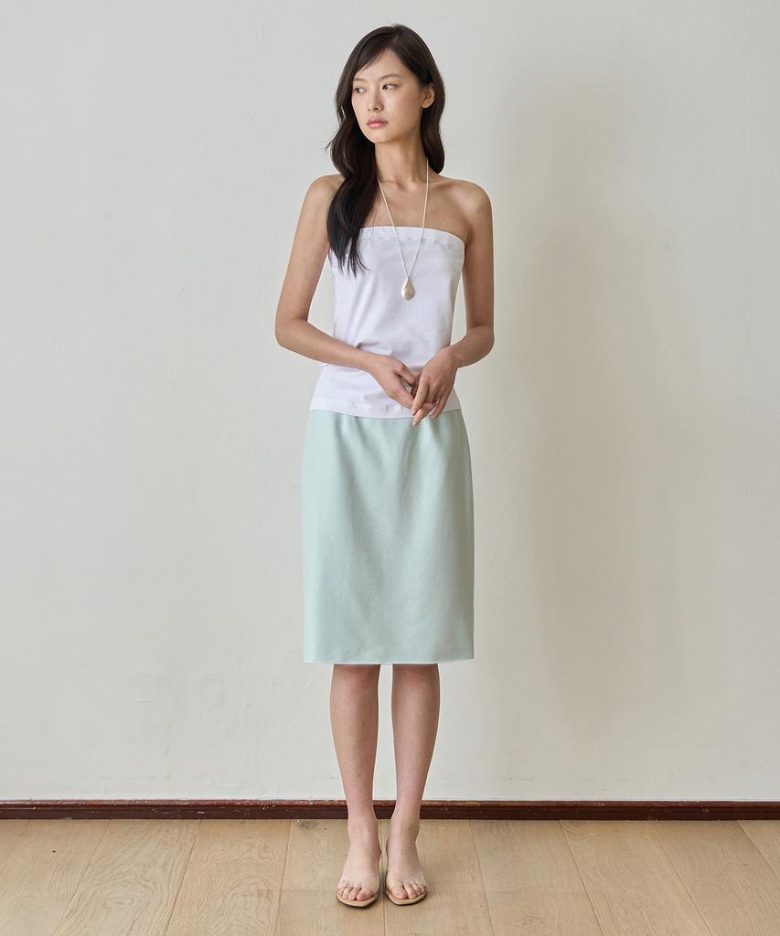 Ibokeuela Atelier 100% Silk H-Line Midi Skirt (Pale Mint)