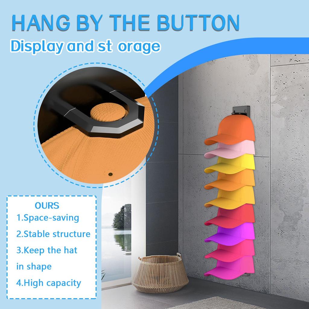 Baseball Cap Storage Box, Strong Adhesive Wall Mounted Hat Rack