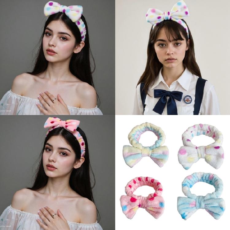 Fun Plush Bowknot Spa Headbands Elastic Hairband For Female Everyday Wear Hair Styling Accessories Makeup Hair Band