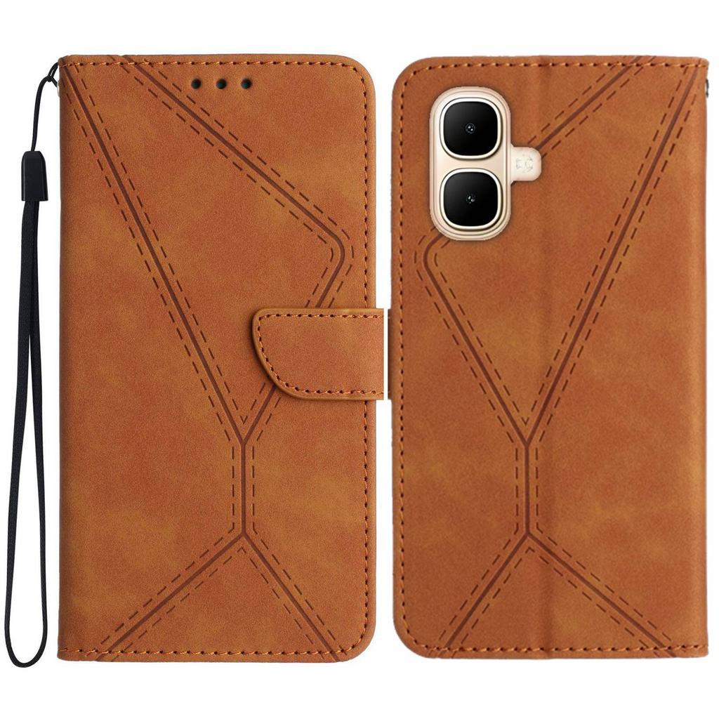 For Infinix Smart 10 Case Skin Touch Lines Imprinted PU Leather Flip Phone Cover
