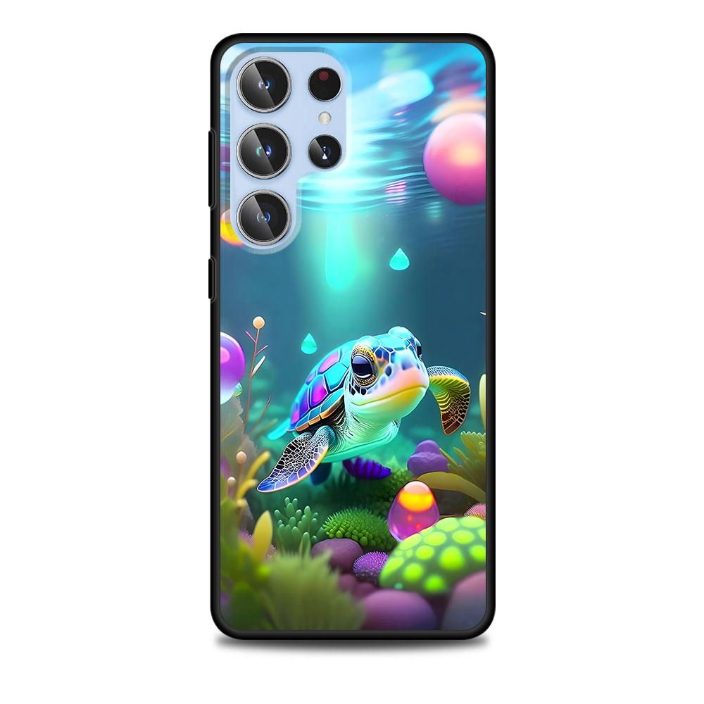 Schattige Kleine Schildpad Luxe Hoesje voor Samsung Galaxy S23 S21 S20 FE S24 S22 Ultra S10 S10e S9 Plus Zacht Zwart TPU Telefoonhoesje