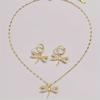 Fashion Gold Color Copper Dragonfly Earrings Necklace Set Zirconia Sparkling Temperament Women Wedding Jewellery Set Accessories