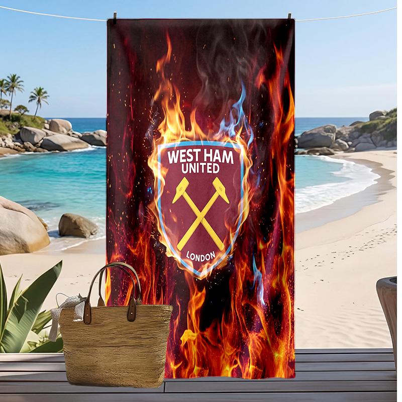 West Ham United Fußball-Print Strandtuch, Großes Weiches Schnelltrocknendes Handtuch für Strand Camping Schwimmen