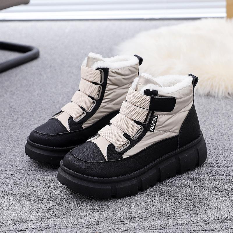 Damen Winter Schnürstiefel mit dicker Sohle Fell eins leicht warm kälteabweisend gefüttert Schneestiefel rutschfest abriebfest lässige Sneaker Baumwollstiefel Board Schuhe