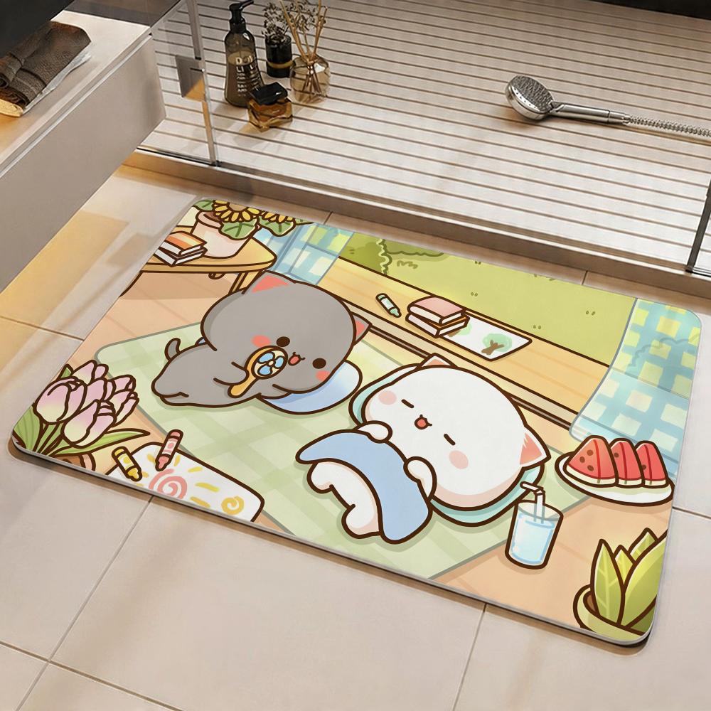 Character P-Peach And Goma Floor Mat Eco Diatomite Antibacterial Odor-Resistant Floor Mat & Drain Pad for Kitchen & Bathroom