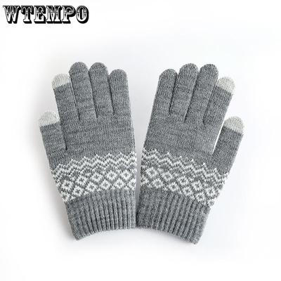 Knitted Touch Screen Gloves Winter Warm Women's Finger Gloves Yarn and Velvet Gloves Anti Cold Jacquard Warm Gloves