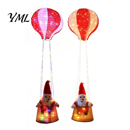 Reusable Christmas Party Supplies Santa Claus Hot Air Balloon Lantern, Lighted Outdoor Decoration with Foldable Holiday Decorations LED String Lights,