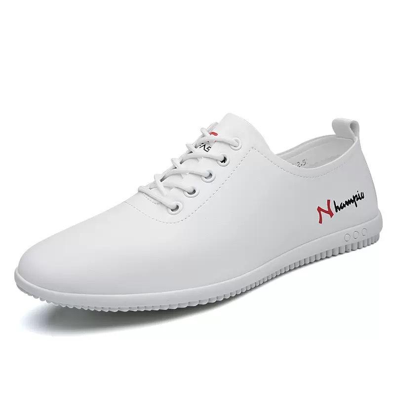 Men Casual Shoes Artificial Leather Lace Up White Sneakers New Style Fashion Soft Sole Breathable Formal Flat Shoes Walking
