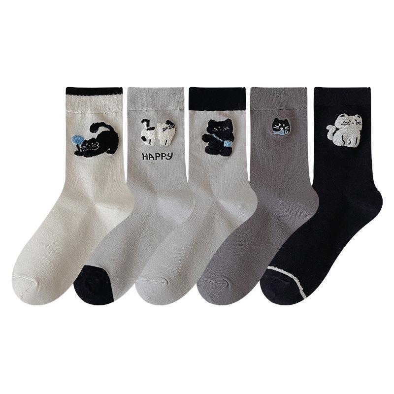 Women's Mid-calf Socks, Cute Plush Puppy, Bow Pile Socks, Pure Cotton Anti-pilling Women's Long Socks