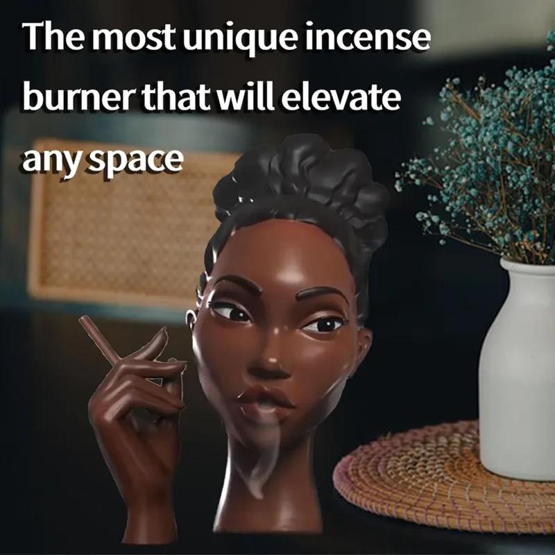 Headscents Head Incense Burner - Black Woman Resin Censer, Incense Stick Holder for Living Room  Headscents
