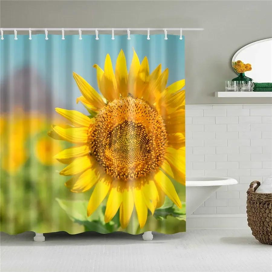 3D Flower Plum Blossom Lotus Lavender Rose Shower Curtains Bathroom Curtain Frabic Waterproof Polyester Bath Curtain with Hooks