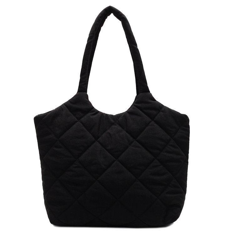 Korean Style Quilted Cotton Tote Bag - Large Capacity, Casual Shoulder Bag for Autumn/Winter 2025.