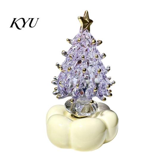 Colorful Glass Tree Art Glazed Christmas Ornament with Star Topper, Party Table Decor Art, Faux Crystal Tabletop for Home Office Holiday Centerpiece