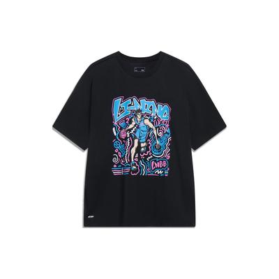 T-shirt à manches courtes et col ras du cou avec lettres imprimées Sports Life Series pour hommes, noir AHST569-2