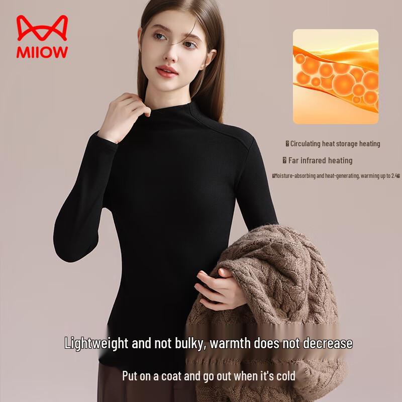 MIIOW Women's Goose Down, Cashmere & Silk Blend Warm Mock Neck Base Layer