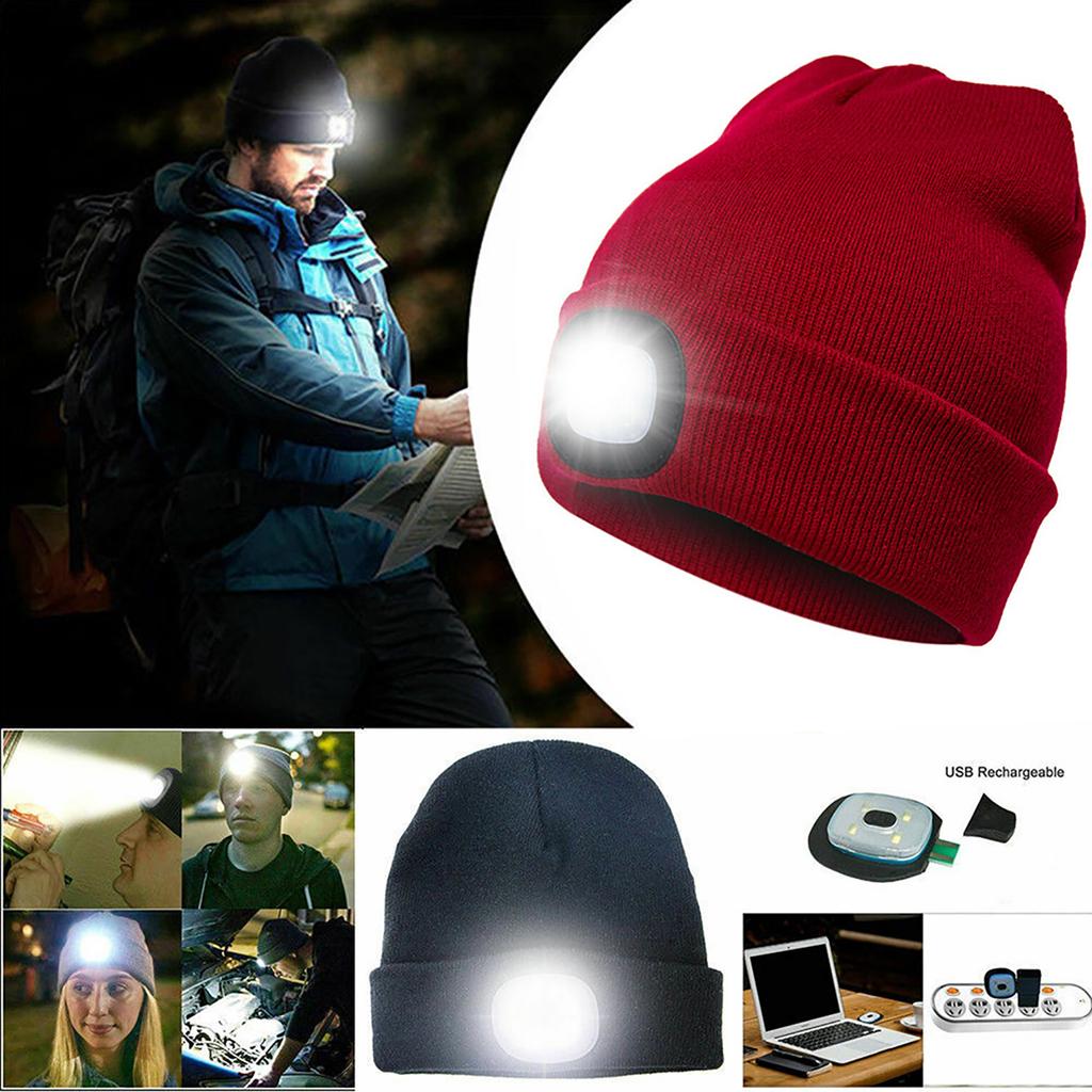 Unisex čepice LED baterka čepice Teplá pohodlná čepice LED z vlněné příze se světlem pro venkovní použití