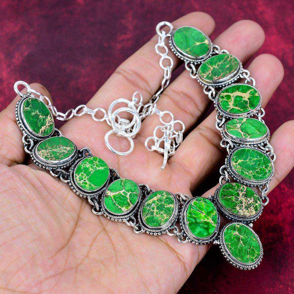 Green Sea Sediment  Necklace 925 Solid Sterling Silver Adjustable Chain Necklace Gift For Women, Handmade Gemstone Jewelry Necklace