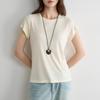 Womens Solid Color Round Neck Flutter Sleeve Breathable Summer Casual Linen T Shirt