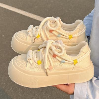Plattform weiße Schuhe weibliche neue Illustration runden Kopf Student dicke Unterseite erhöhen Freizeitschuhe