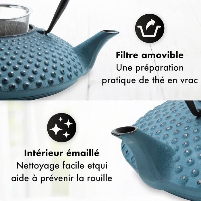 Théière en fonte - tealøv - kambin - 1,25 l - infuseur acier inoxydable - bleu