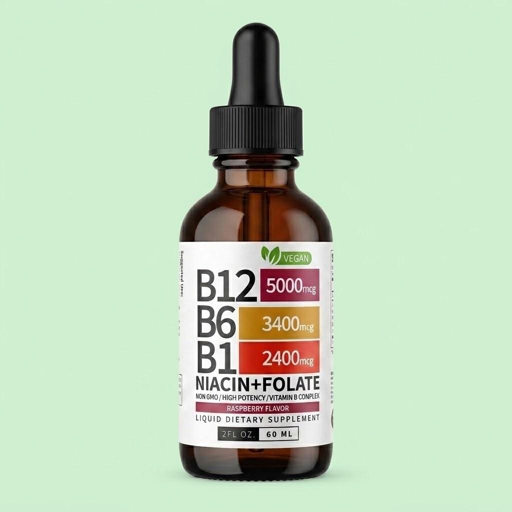 Tekutý vitamín B12 5000 mcg – příchuť malina (2 fl oz / 60 ml)