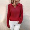Women Slim Turn Down Collar Long Sleeve Solid Color Knitted Sweater Jumper Autumn Winter Female Clothing