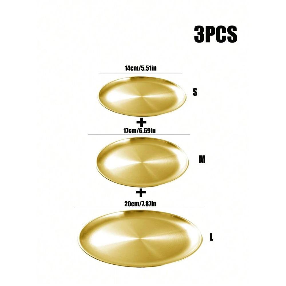 1/3pcs Stainless Steel Plate, Metal Round Dinner Plate Dessert/Salad Plate, Suitable for BBQ, Camping, Picnic, Party, Home Use