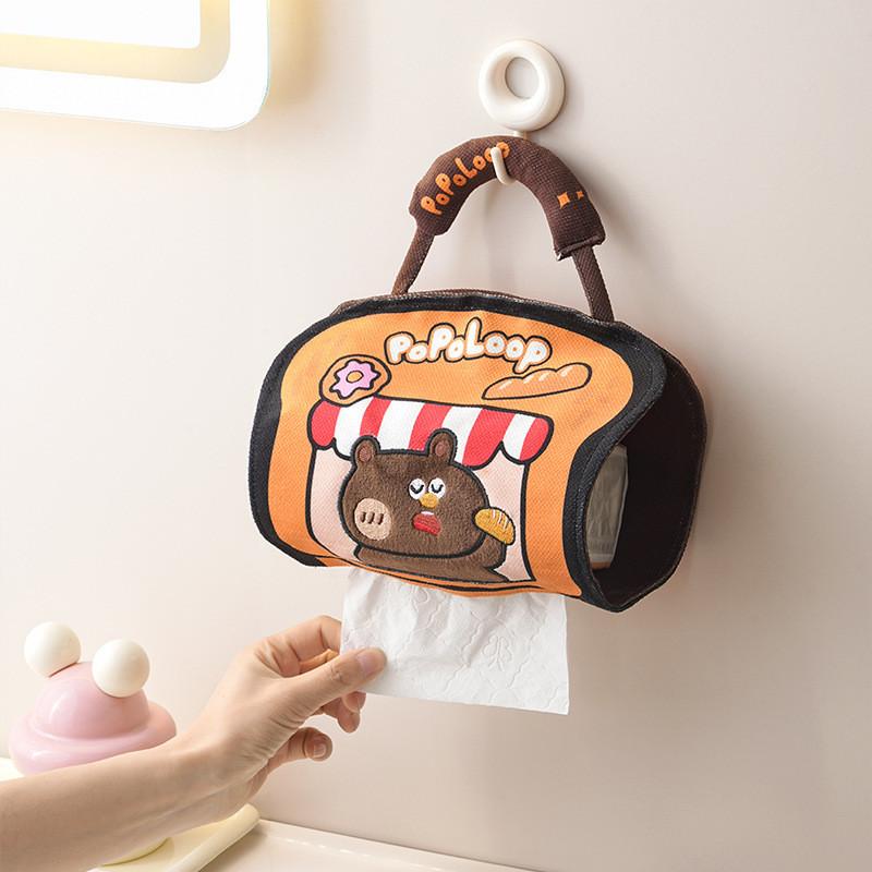 Modern Minimalist Bear Pattern Linen Paper Towel Dispenser For Home Bathroom And Car Decor