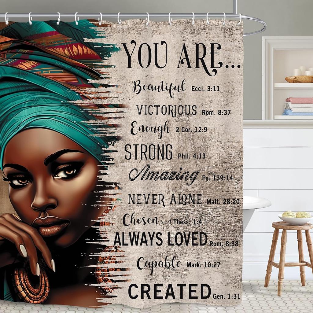 African American Flower Shower Curtain, Black Girl Marble Design, Inspirational Motivational Print, Waterproof Polyester