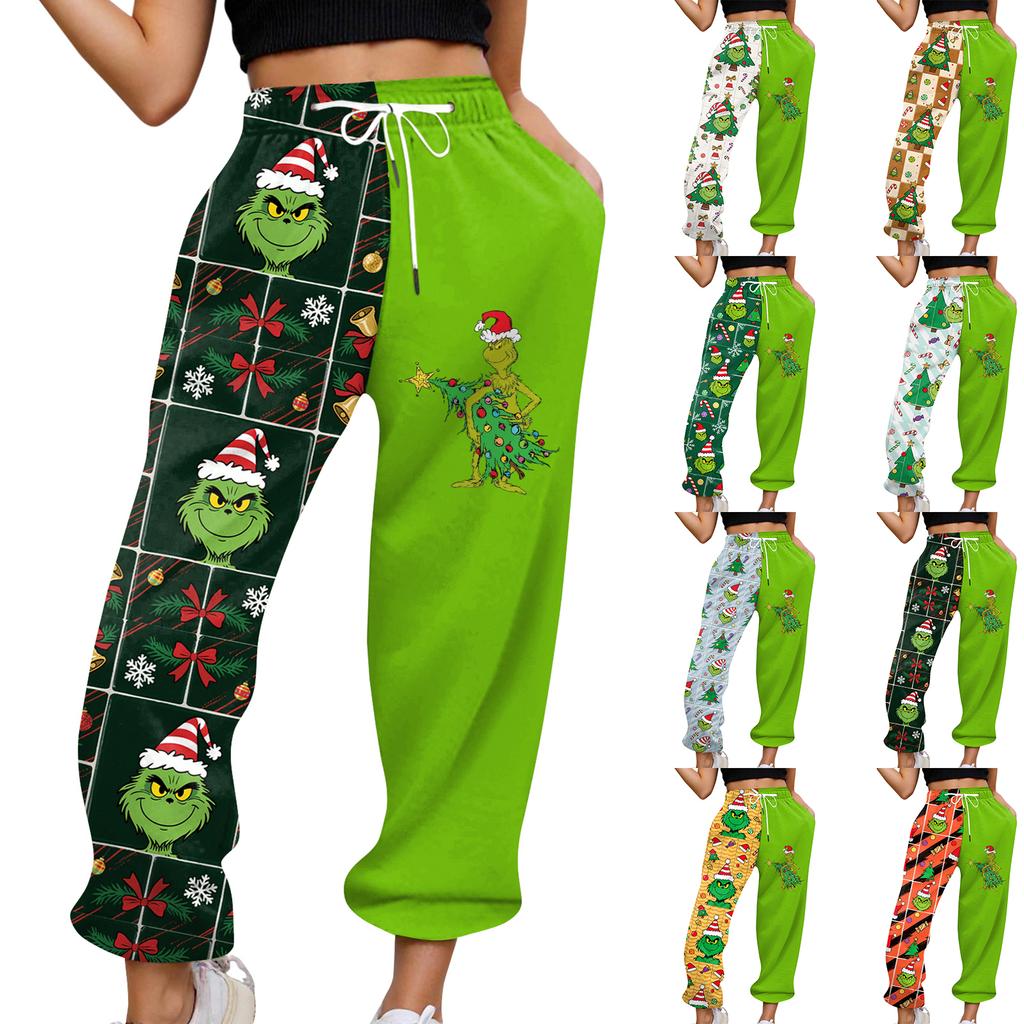Women's Casual Fashion Christmas Printed Casual Sweatpants Elastic Waist Drawstring Pants