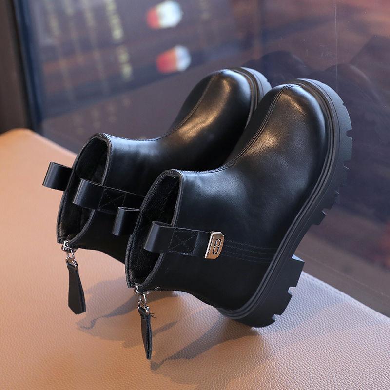 Girls boots 2025 new autumn and winter foreign style Martin boots little girl fashion leather boots children's velvet short boots