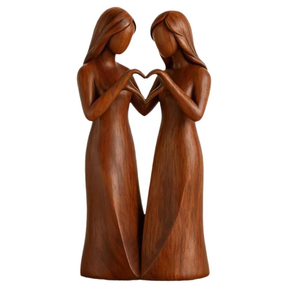 Resin Sisters Figurine Realistic Natural Texture Imitation Wood-carved Ornament Cartoon Desktop Decorations Birthday