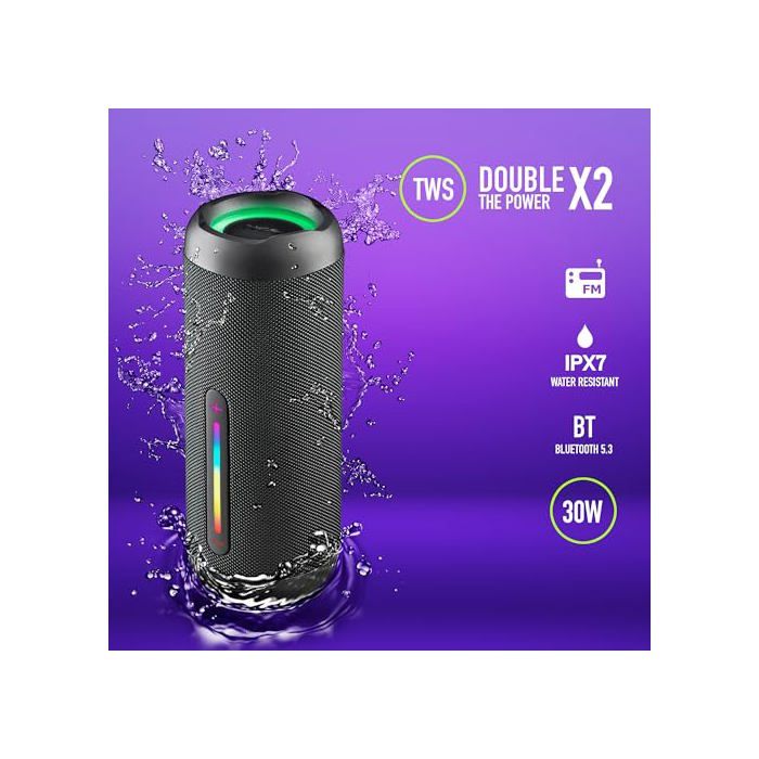 Haut-parleur sans fil - NGS - ROLLER FURIA 2 BLACK - 30W - Étanche IPX7 - Bluetooth 5.3