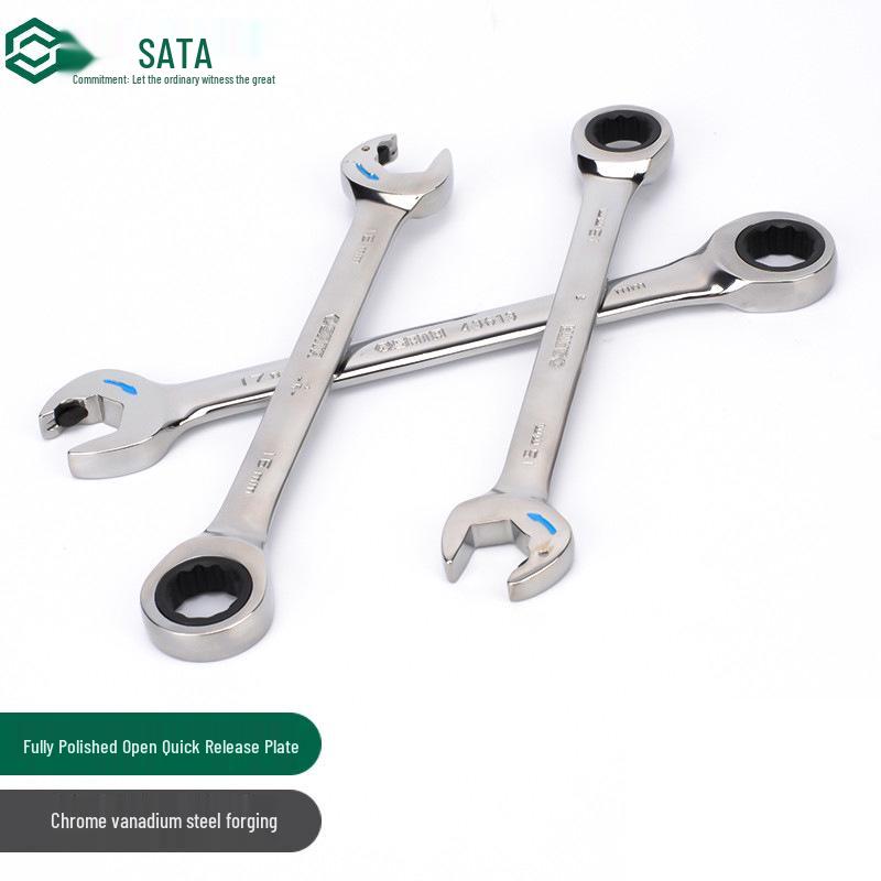 SATA Industrial Grade Double-Head Ratchet Wrench with Spline Open-End and Quick-Release