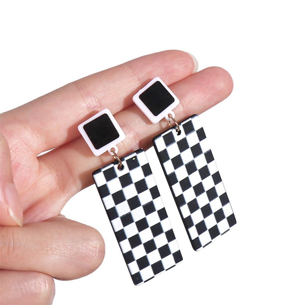 Korean Style Black White Plaid Dangle Earrings Women Earrings Ear Studs Checkerboard Earrings