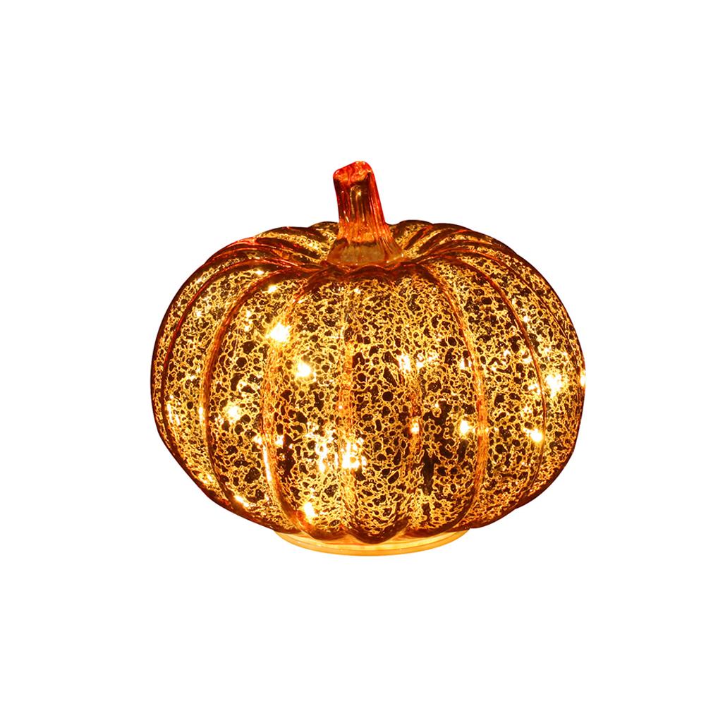 

1PC LED Glass Pumpkin Lamp For Halloween Festival Party Home Garden Decoration 3 Light Modes Battery Powered Lantern Silver Gold