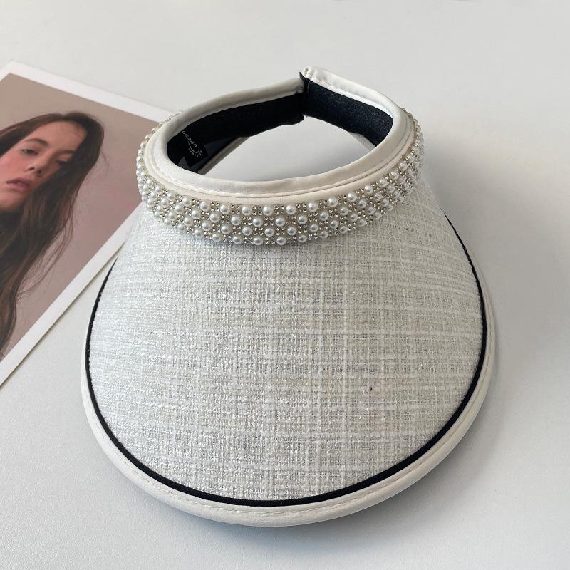 

Sunscreen empty top hat women s summer versatile pearl headband hat UV protection vinyl eaves face covering sun hat 56-60CM (Vinyl Empty Top)
