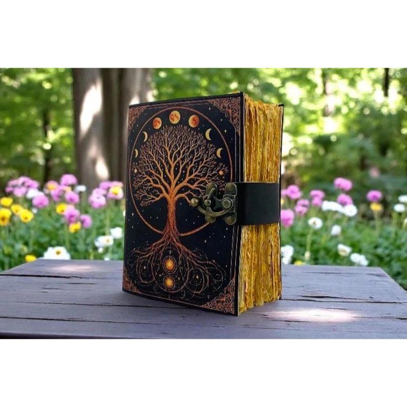 Handmade Leather Tree of Life Journal Vintage Embossed Notebook with Lock Diary