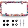 Stitching Tile Boho Pattern License Plate Frame Stainless Steel Parts Colorful License Plate Decorative With Screws Size 12.3" X 6.3" Women