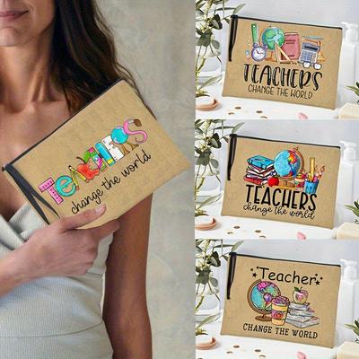 1 Stück "Lehrer verändern die Welt" Bedruckte Kosmetiktasche, Damen Reise-Make-up-Aufbewahrungstasche, Geschenk für Lehrer zum Schulanfang