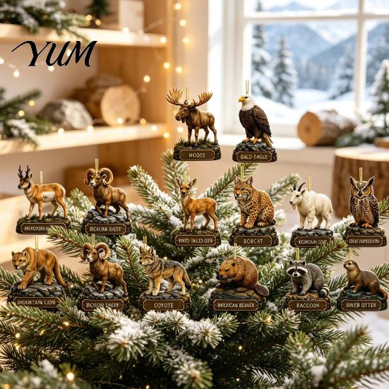 Daily Surprise Countdown Gifts National Park Animal Arrival Calendar, 24 Days Acrylic Figures, Festive Calendar 2D Flat Hanging Ornaments for